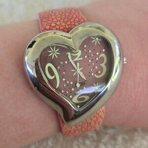 eos Stainless Steel Heart-Shaped Watch w Pink Stringray Strap